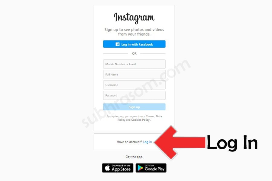 Instagram login process in laptop