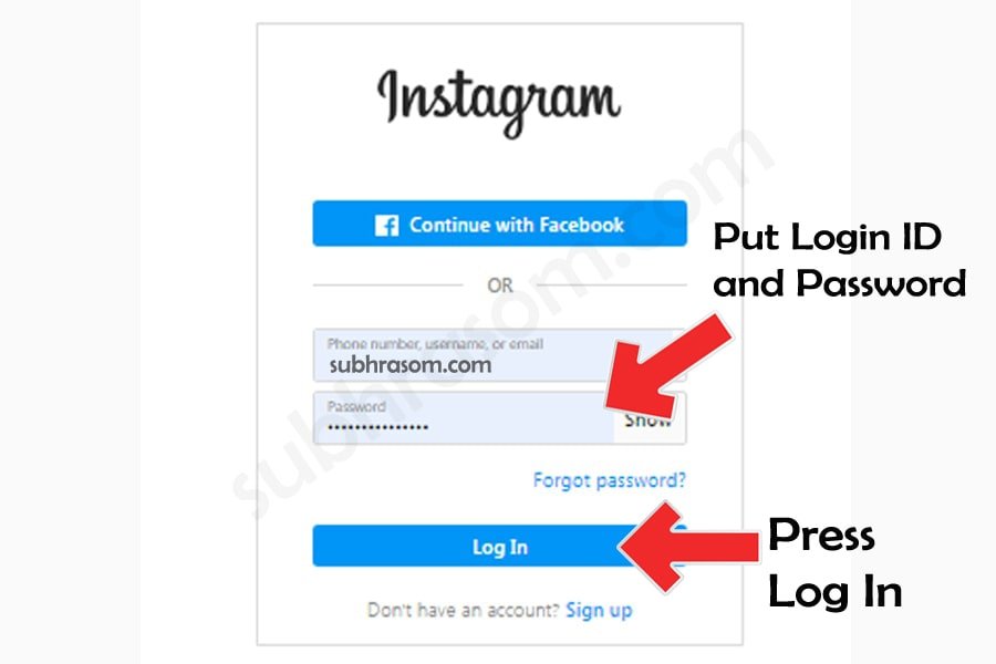 enter login ID and Password process in instagram