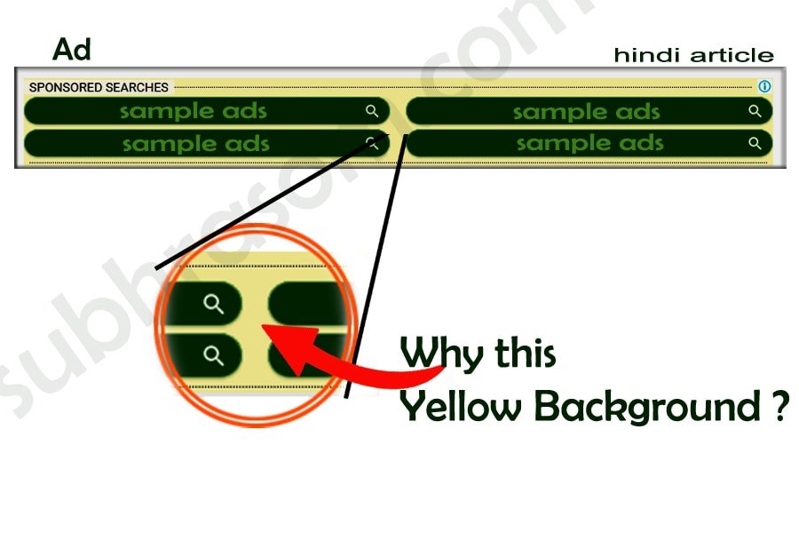 why yellow background in adsense ads this image shows a four link ads as sample ads and yellow background behind it