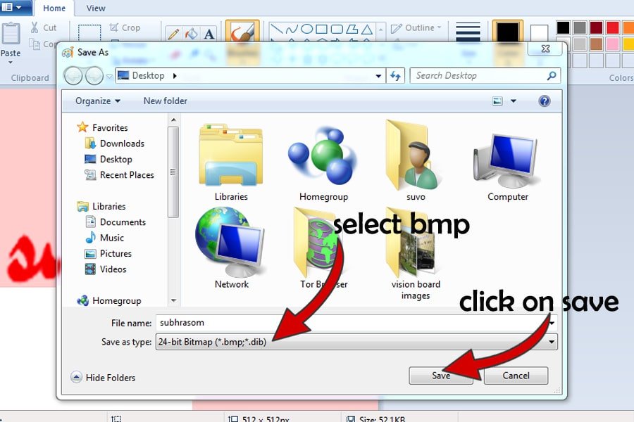 final step of saving the .bmp format image