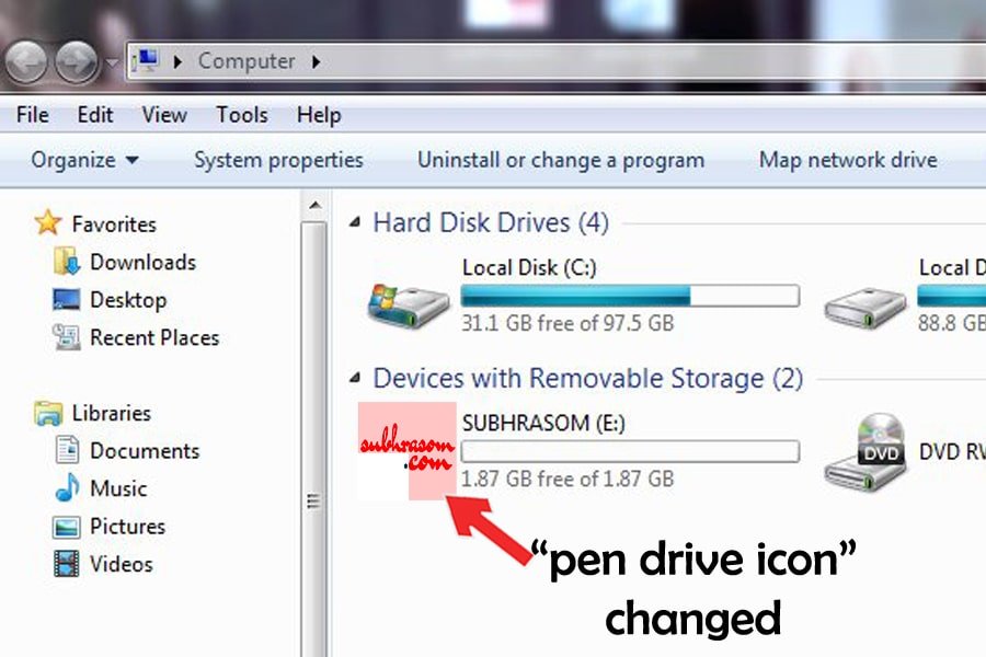this image represent the looks after finally pendrive icon has been changed
