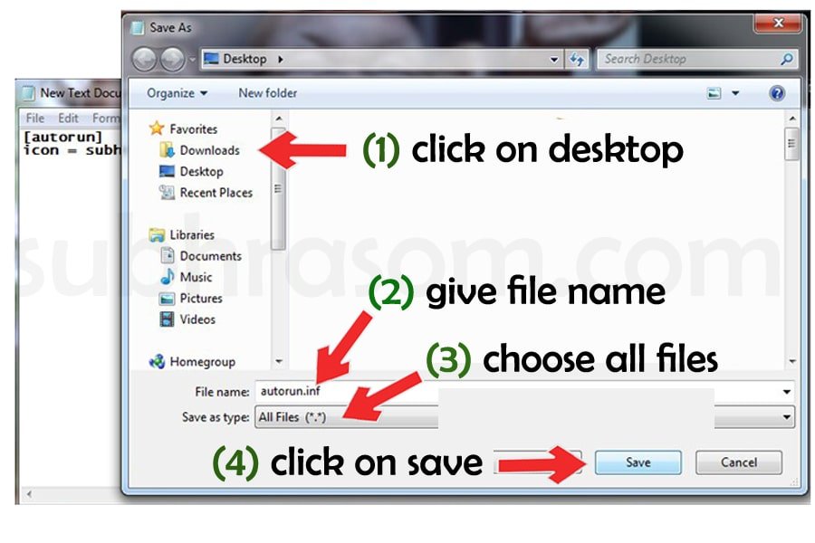 four steps of saving the text document coding in a perfect location, which is desktop