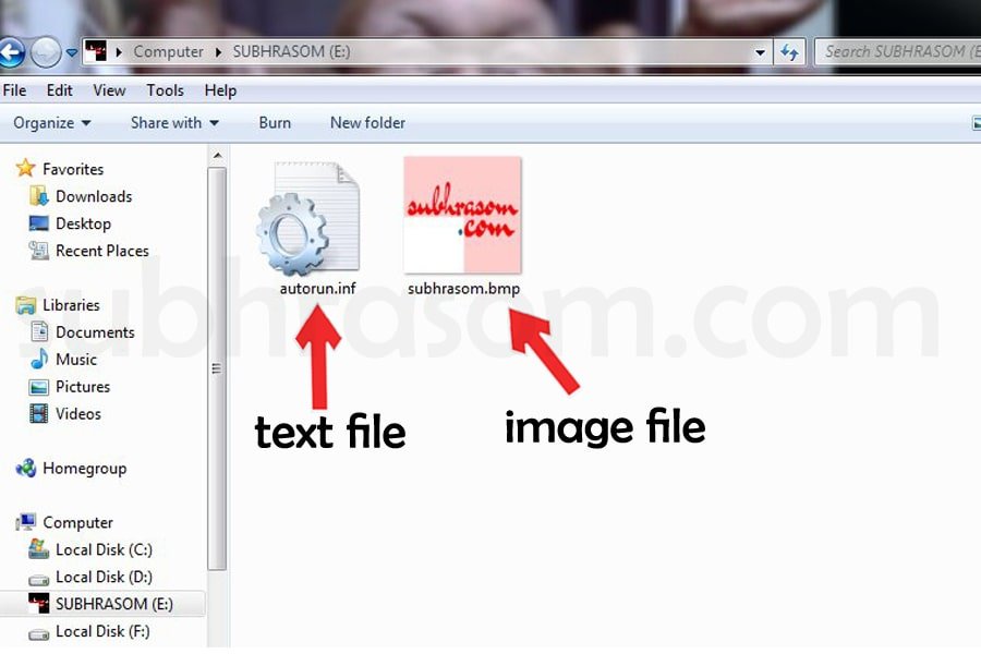 this image shows that, the two files are loaded into the pendrive, to change its icon. one is image(which is the icon of the pendrive) and the other one is coding file
