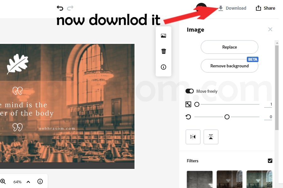 download process of Image Meme after creating in adobe spark