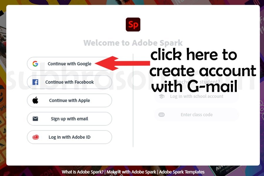 sign up process to adobe spark to create meme