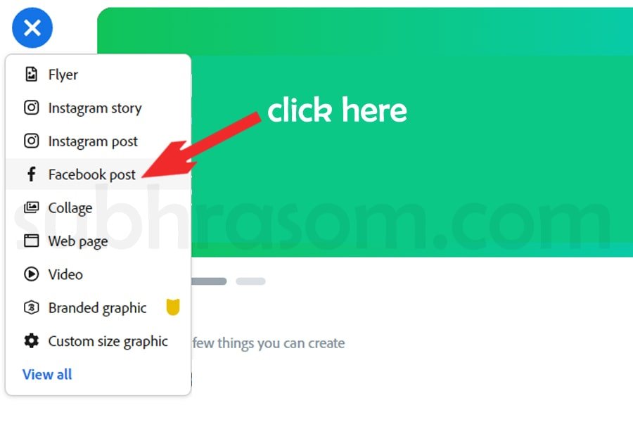 clicking on facebook post option in adobe spark to create meme for facebook