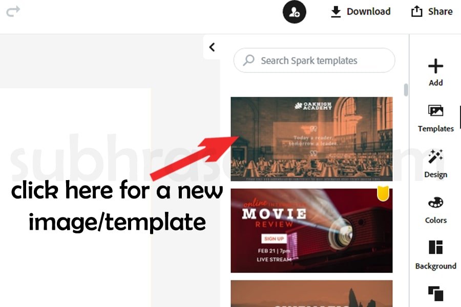 selecting a template in canva