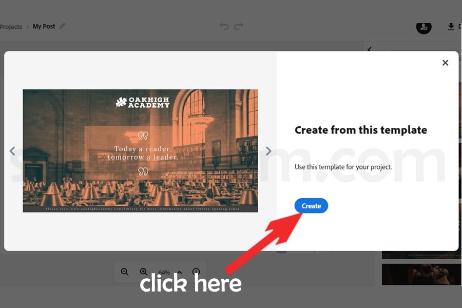 create button clicking in adobe spark template for meme