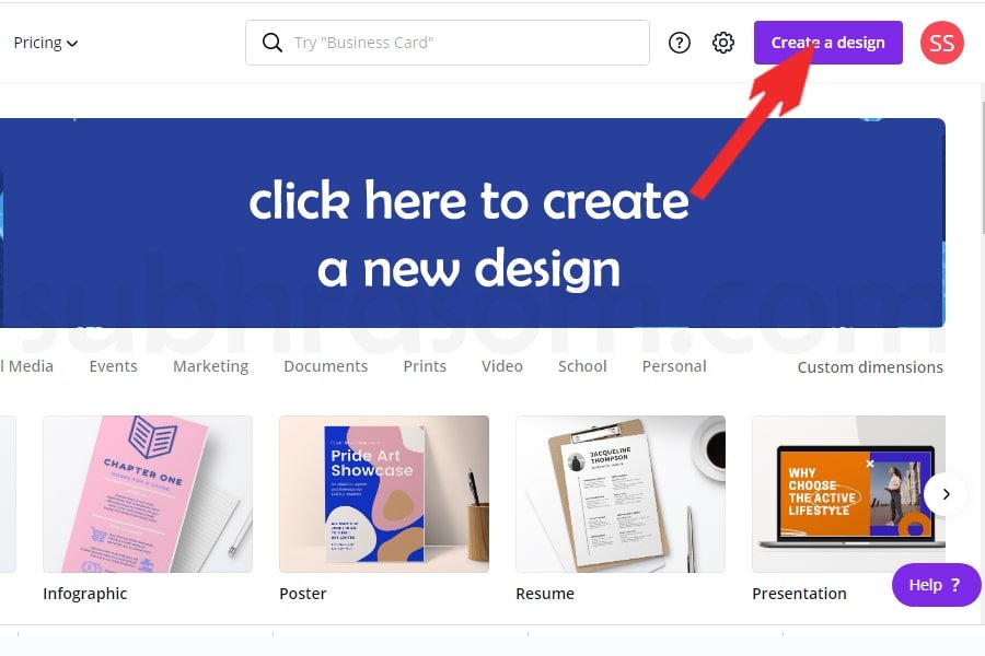 Creating New design in Canva for Image Meme